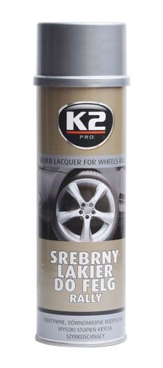 K2 SILVER LACQUER FOR WHEELS RALLY 500 ml - stříbrný lak na kola, ochrana proti kor, L332 K2 (Poland)
