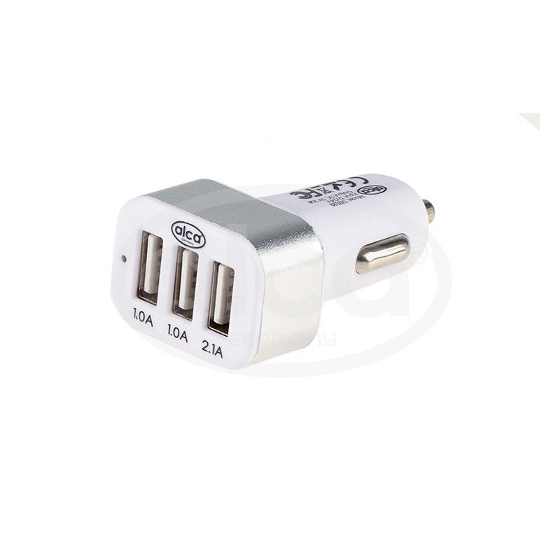 Zástrčka s 3x USB výstupem (1,0A; 1,0A; 2,1A), 12/24V, bílo-stříbrná, 510520