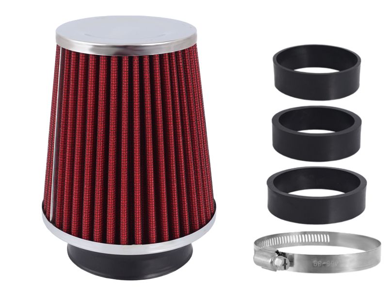 Sportovní filtr vzduchový červený/chrom UNI 120x130x90mm, adaptér 60, 63, 70mm, 86000 CARMOTION (POLAND)