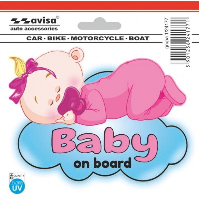 Samolepící dekor výstražná Dítě v autě na obláčku, vnitřní UV ochrana AVISA