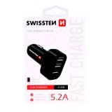 Zástrčka SWISSTEN s 3x USB výstupem 5,2 A, 12/24V, 44059