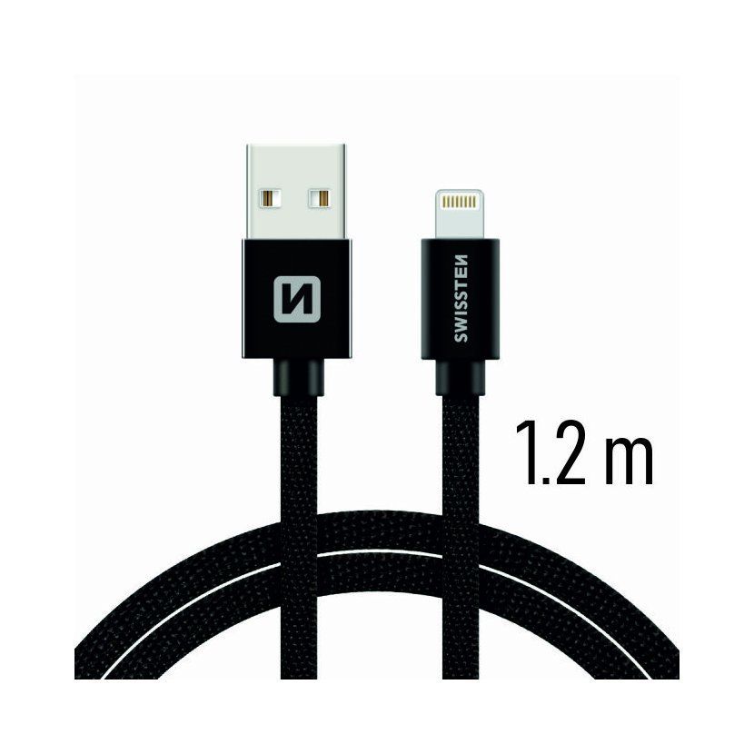 Datový kabel textilni USB/Lightning SWISSTEN, černý, 45563