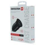 Zástrčka SWISSTEN s 2x USB výstupem 4,8 A (2,4A, 2,4A), 12/24V, 45509