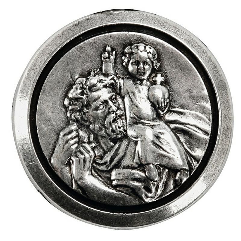 Samolepicí přívěsek na klíče svatý Kryštof, kovový, stříbrný, 42992